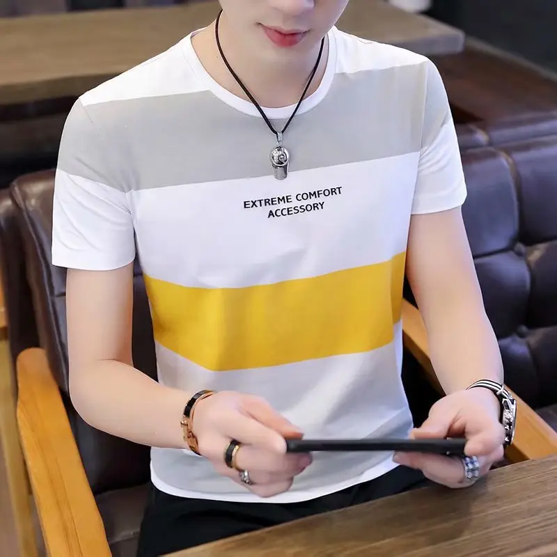 Men's 2023 Summer White Blue Striped T-Shirt Y.N.J.D - Image 7