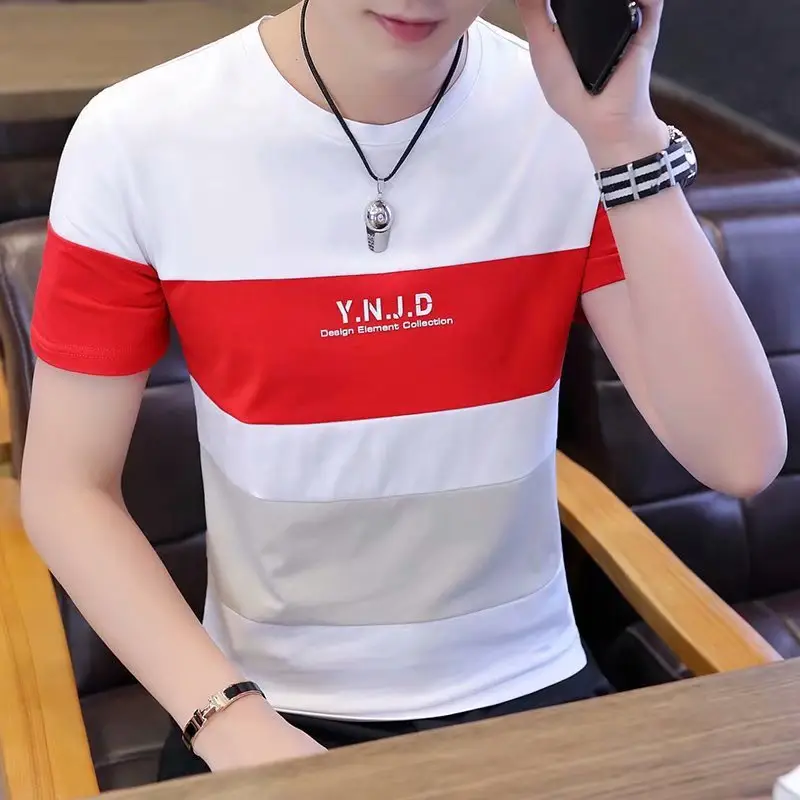 Men's 2023 Summer White Blue Striped T-Shirt Y.N.J.D - Image 8