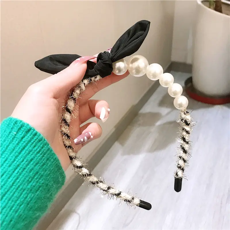 Korean Bow Pearl Hairband with Rabbit Ears
