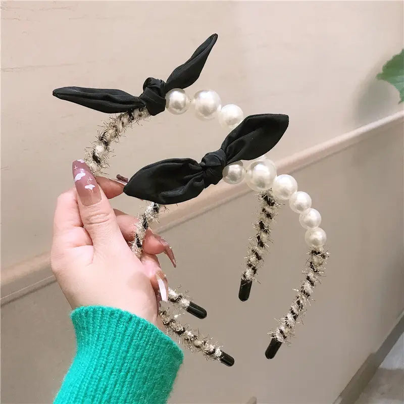 Korean Bow Pearl Hairband with Rabbit Ears