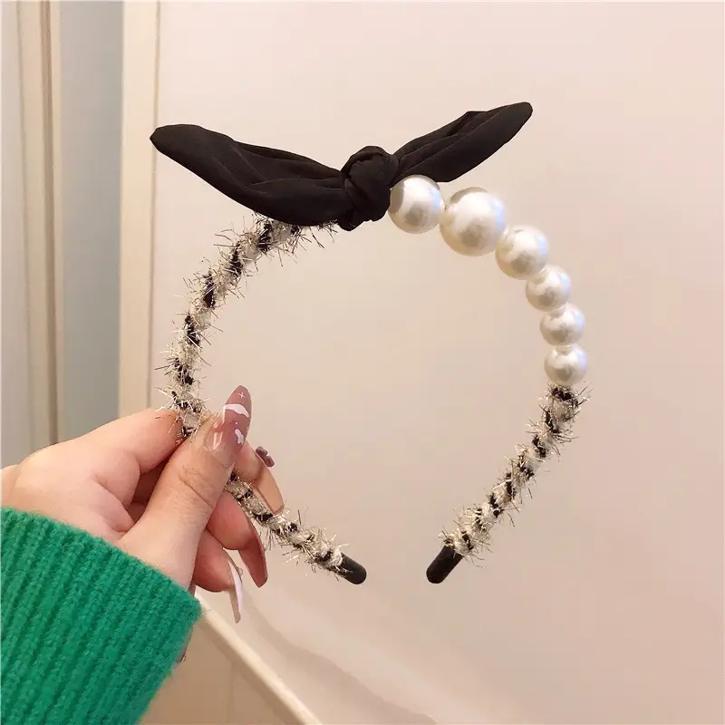Korean Bow Pearl Hairband with Rabbit Ears