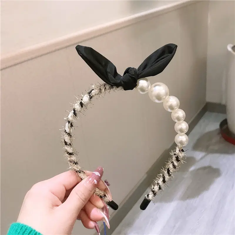 Korean Bow Pearl Hairband with Rabbit Ears