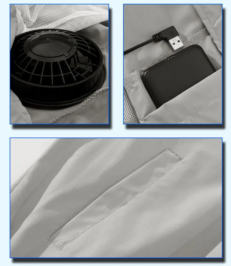 Light Gray USB Charging Fan Shirt for Men — feature 23
