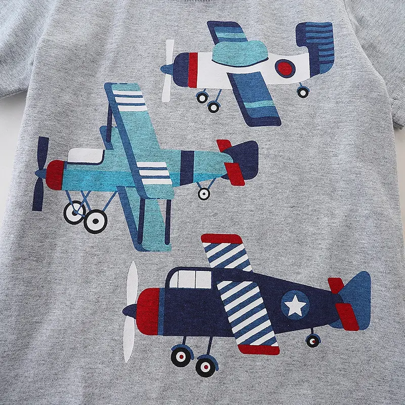Kids Cartoon Airplane T-Shirt Grey Knitted Cotton - Image 5