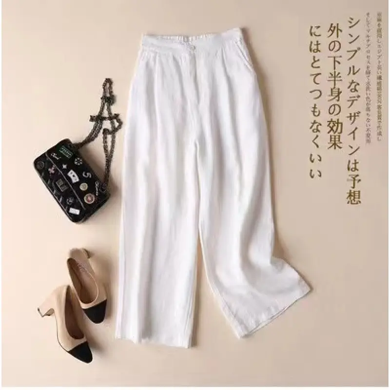 2022 White Linen Wide Leg Pants for Women - Image 9