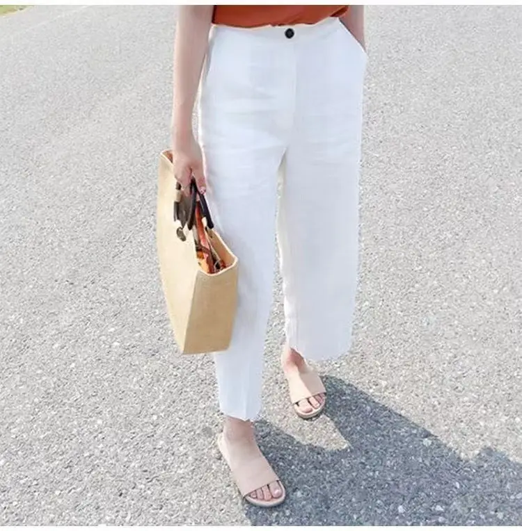 2022 White Linen Wide Leg Pants for Women — feature 5