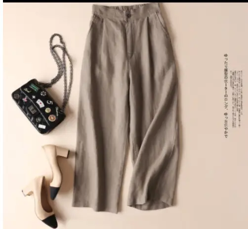 2022 White Linen Wide Leg Pants for Women - Image 5