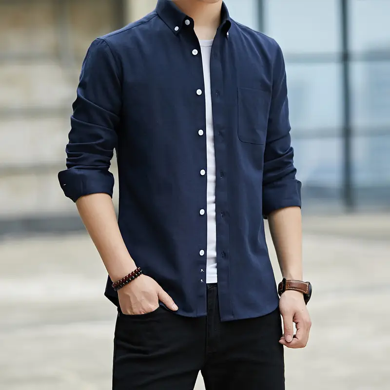 Men's 2021 Oxford Textile Slim Fit Shirt Navy Blue - Image 8
