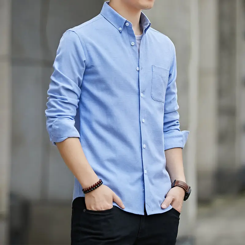 Men's 2021 Oxford Textile Slim Fit Shirt Navy Blue - Image 9