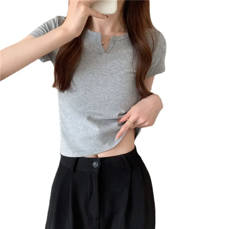 Women Grey Crop Top Short Sleeve Spicy Style 2025 - Image 15