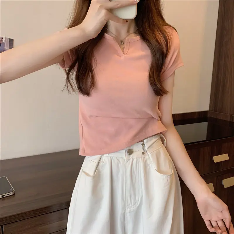 Women Grey Crop Top Short Sleeve Spicy Style 2025 — feature 12