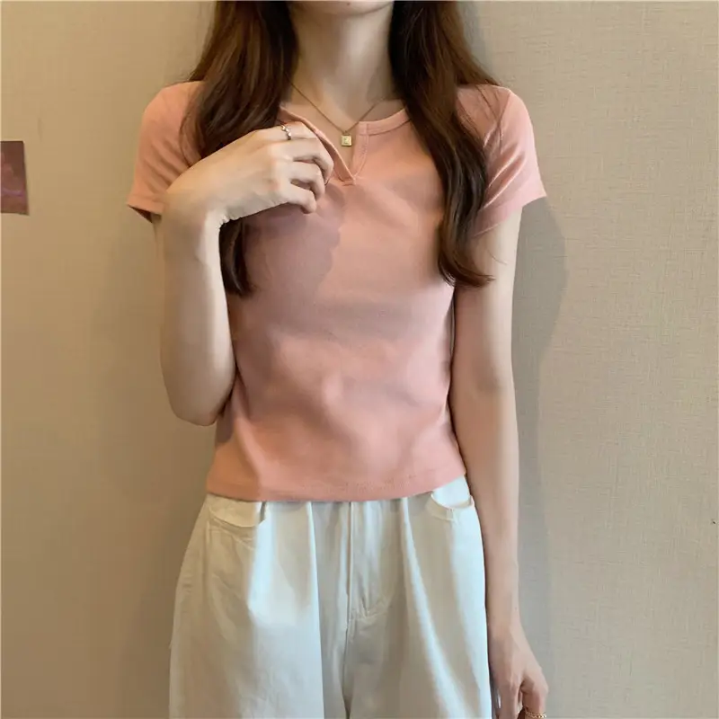 Women Grey Crop Top Short Sleeve Spicy Style 2025 — feature 13