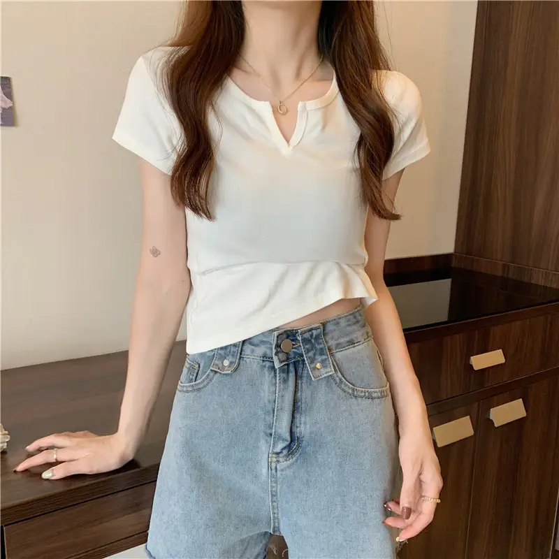 Women Grey Crop Top Short Sleeve Spicy Style 2025 — feature 15