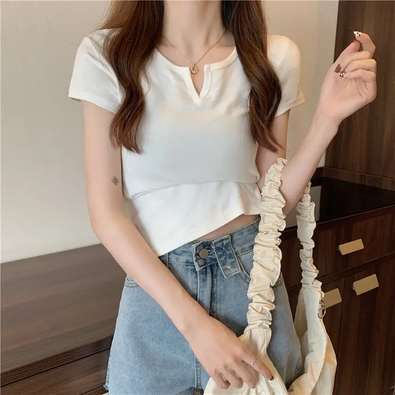 Women Grey Crop Top Short Sleeve Spicy Style 2025 — feature 21