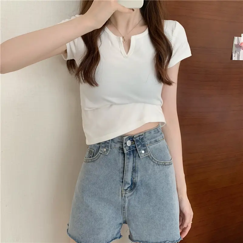 Women Grey Crop Top Short Sleeve Spicy Style 2025 — feature 22
