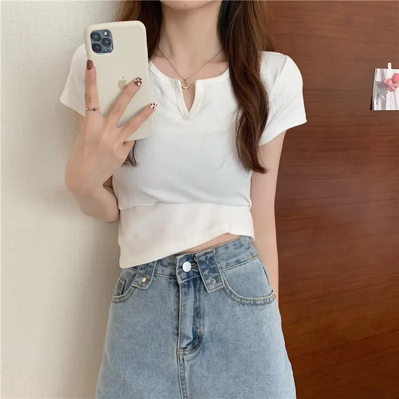 Women Grey Crop Top Short Sleeve Spicy Style 2025 — feature 23