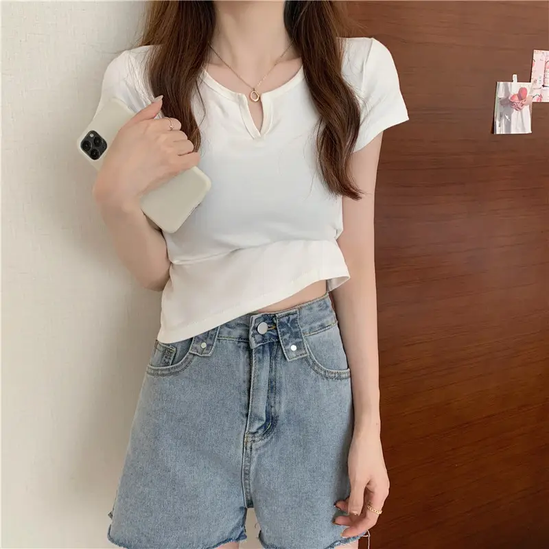 Women Grey Crop Top Short Sleeve Spicy Style 2025 — feature 24