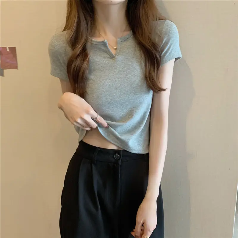 Women Grey Crop Top Short Sleeve Spicy Style 2025 — feature 25