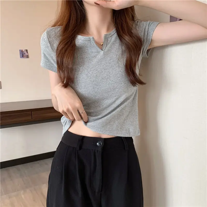 Women Grey Crop Top Short Sleeve Spicy Style 2025 — feature 26