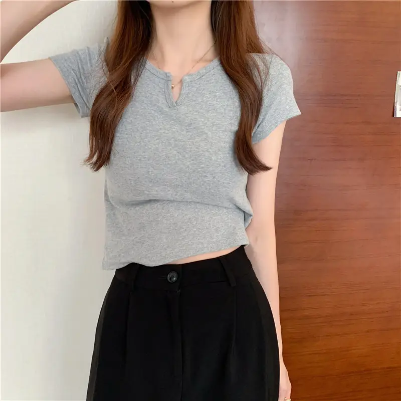 Women Grey Crop Top Short Sleeve Spicy Style 2025 — feature 27