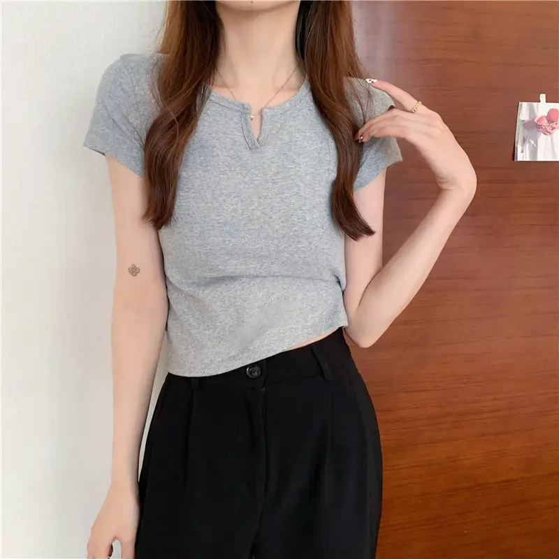 Women Grey Crop Top Short Sleeve Spicy Style 2025 — feature 30