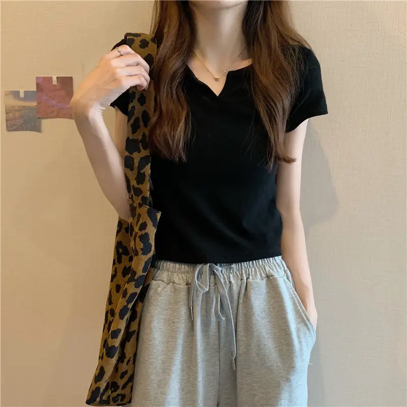 Women Grey Crop Top Short Sleeve Spicy Style 2025 — feature 35