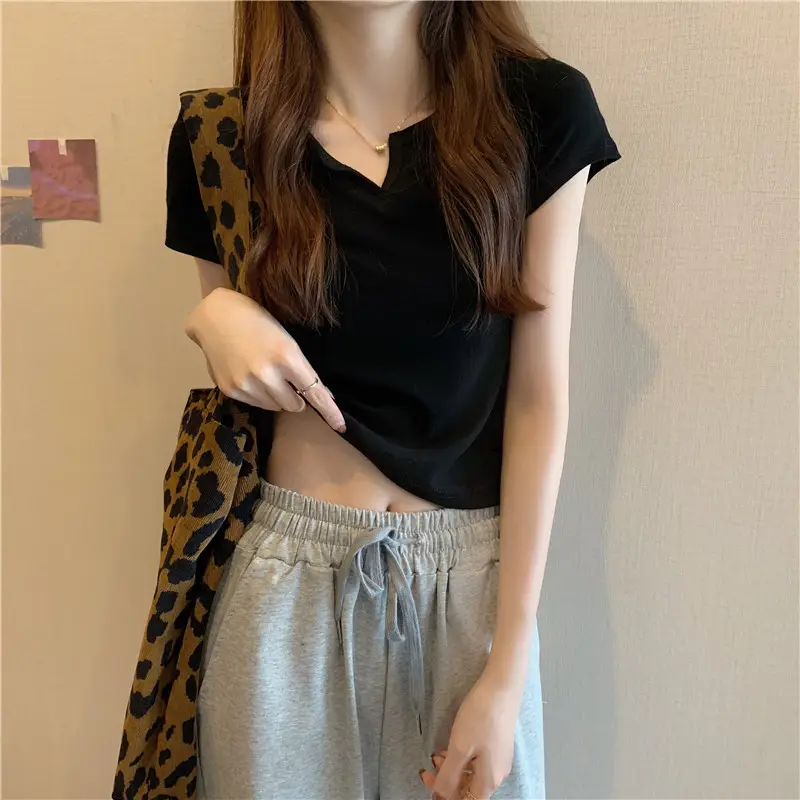Women Grey Crop Top Short Sleeve Spicy Style 2025 — feature 36