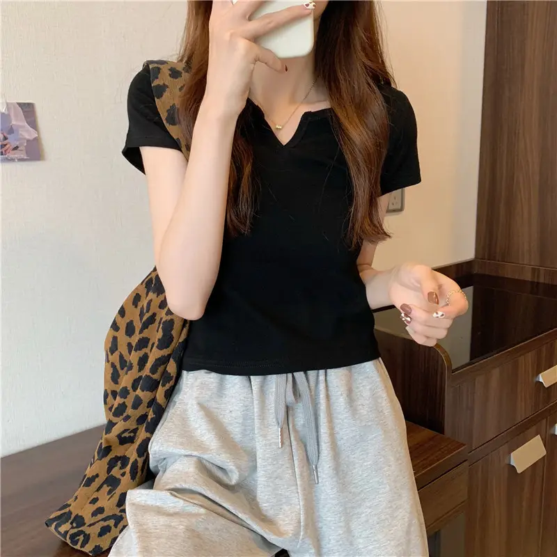 Women Grey Crop Top Short Sleeve Spicy Style 2025 — feature 37