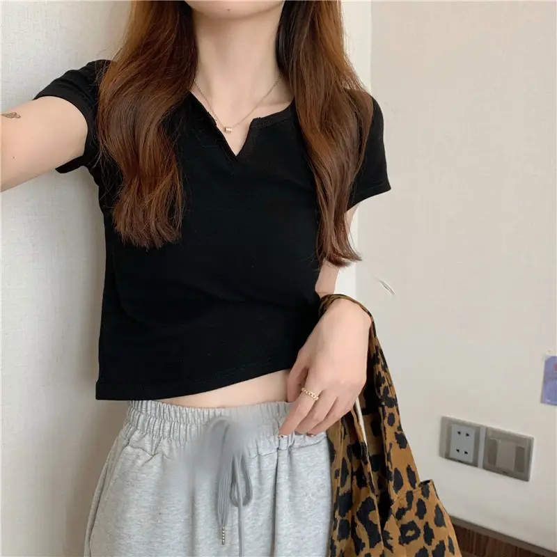 Women Grey Crop Top Short Sleeve Spicy Style 2025 — feature 38