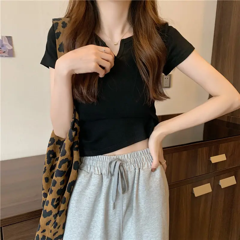 Women Grey Crop Top Short Sleeve Spicy Style 2025 — feature 39