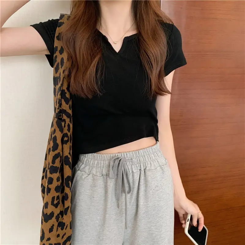 Women Grey Crop Top Short Sleeve Spicy Style 2025 — feature 40