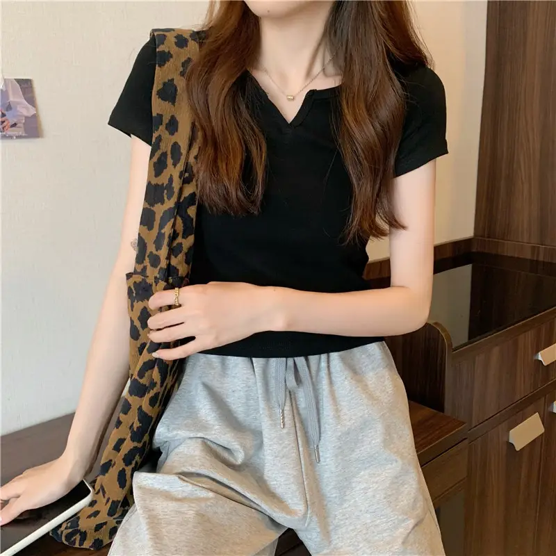 Women Grey Crop Top Short Sleeve Spicy Style 2025 — feature 41