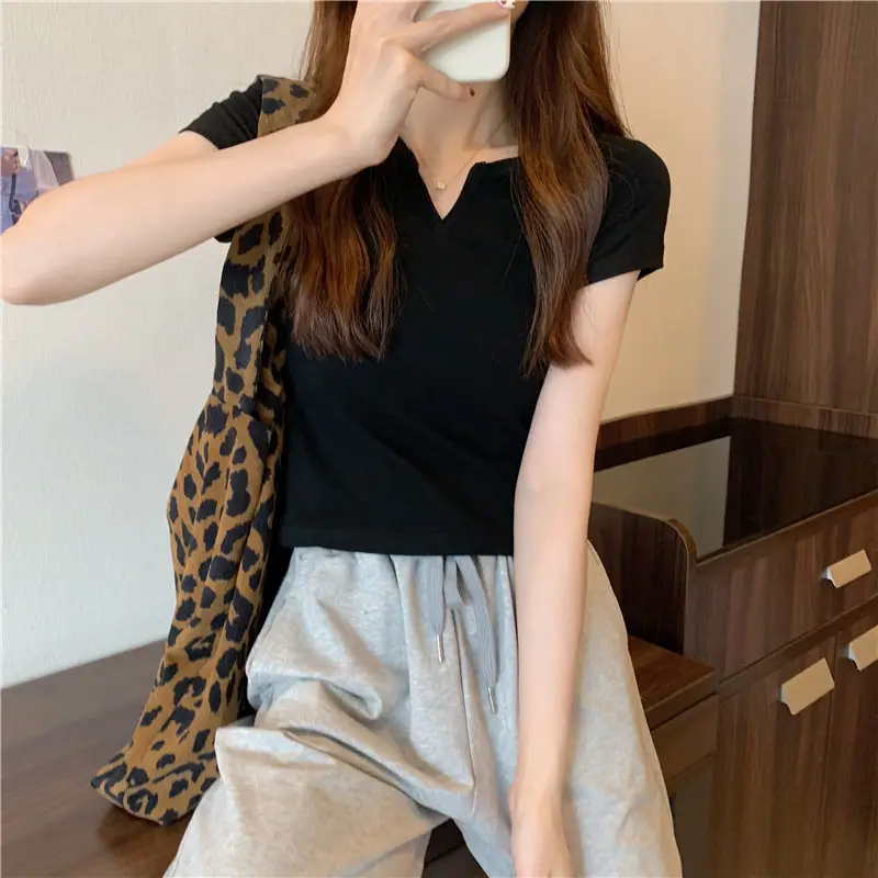 Women Grey Crop Top Short Sleeve Spicy Style 2025 — feature 42