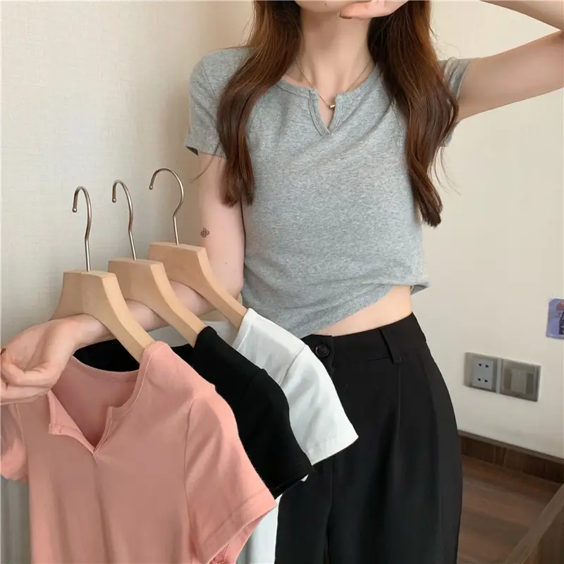 Women Grey Crop Top Short Sleeve Spicy Style 2025 — feature 5