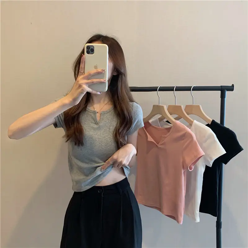 Women Grey Crop Top Short Sleeve Spicy Style 2025 — feature 6