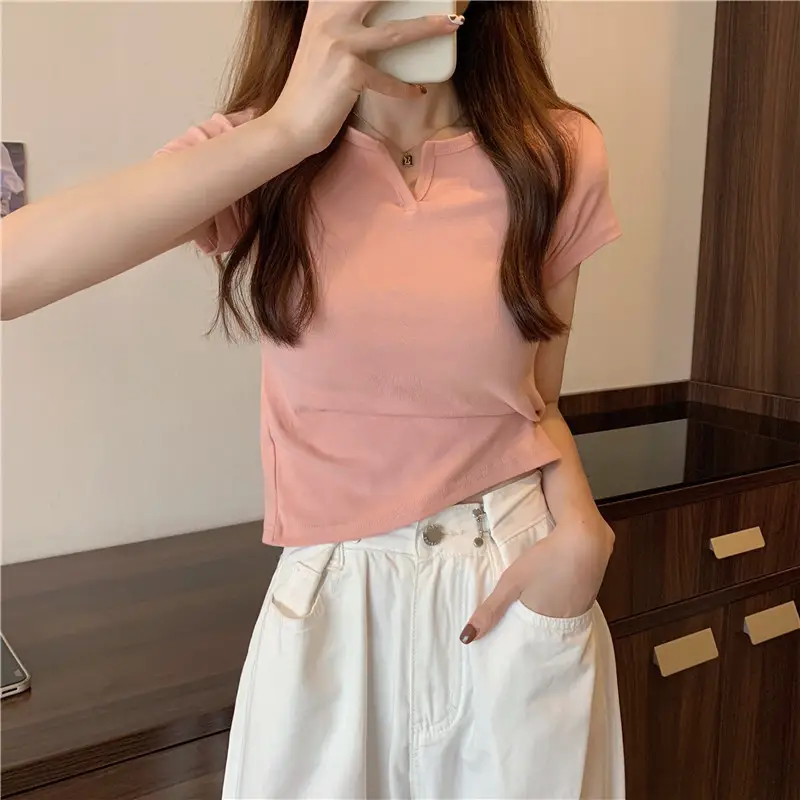 Women Grey Crop Top Short Sleeve Spicy Style 2025 — feature 9