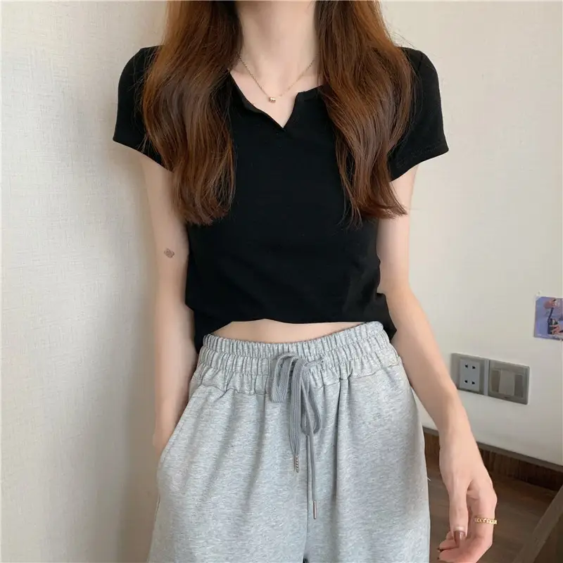 Women Grey Crop Top Short Sleeve Spicy Style 2025 — feature 34
