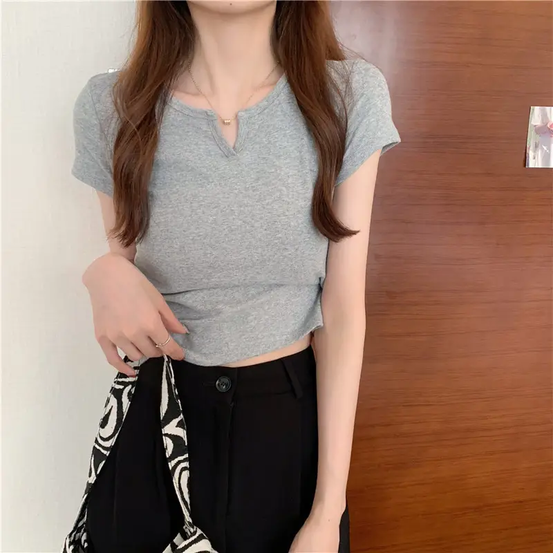 Women Grey Crop Top Short Sleeve Spicy Style 2025 - Image 5