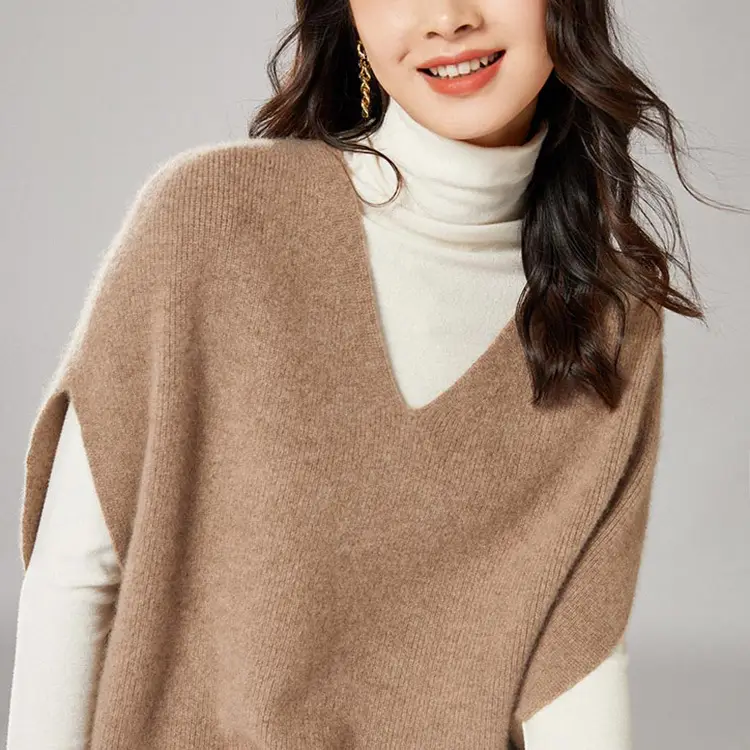 Women's Grey Knitted V-Neck Vest with Bat Sleeves - Image 6