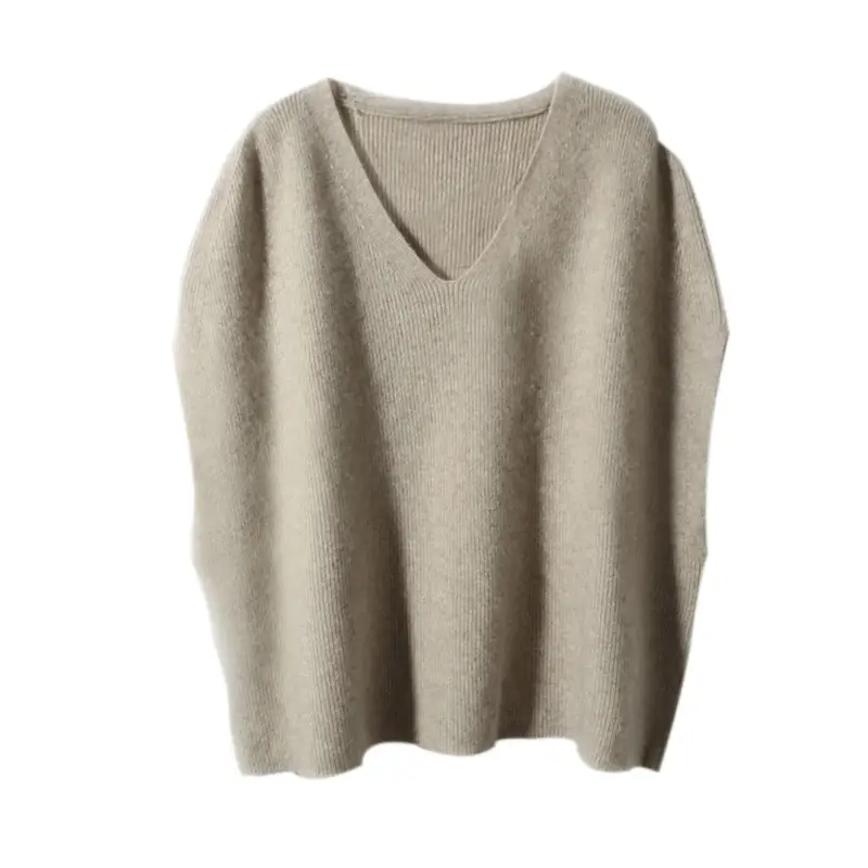 Women's Grey Knitted V-Neck Vest with Bat Sleeves - Image 7