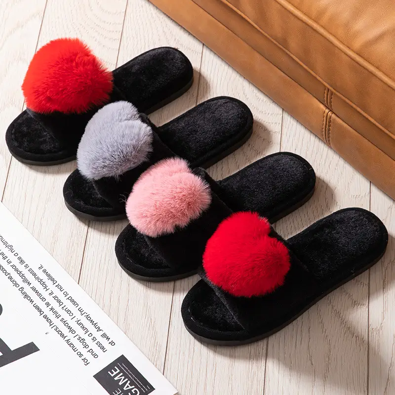 Love opening Mao Mao open toe foreign trade cross-border warm autumn and winter Four Seasons open cotton slippers Amazon home slippers