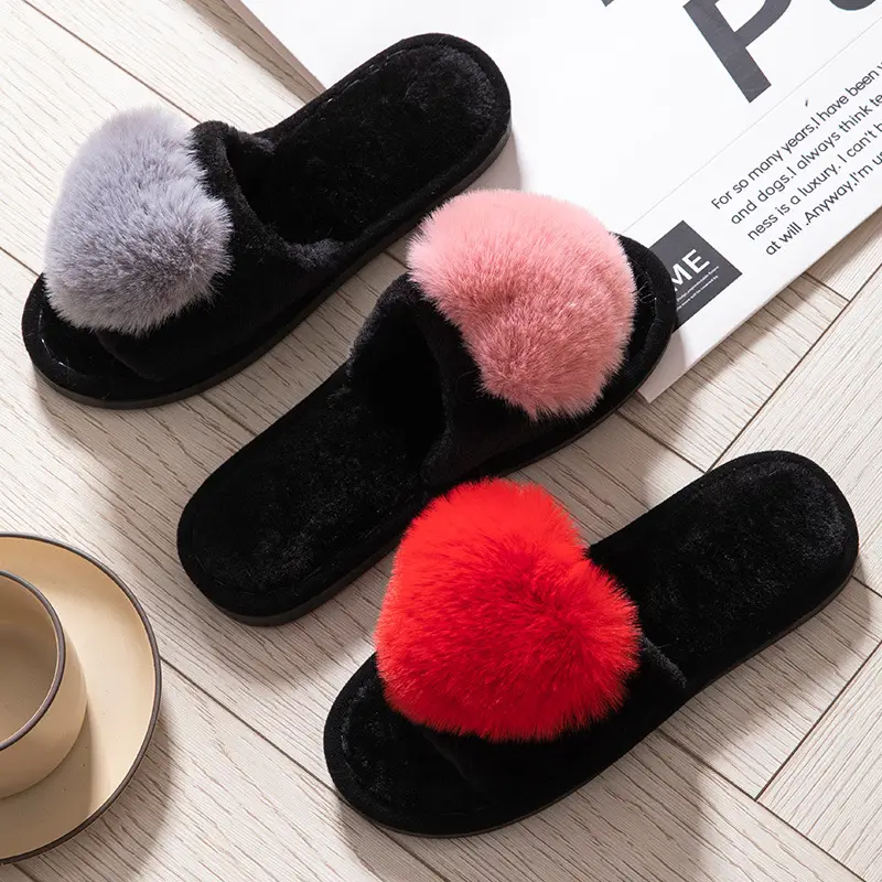 Love opening Mao Mao open toe foreign trade cross-border warm autumn and winter Four Seasons open cotton slippers Amazon home slippers