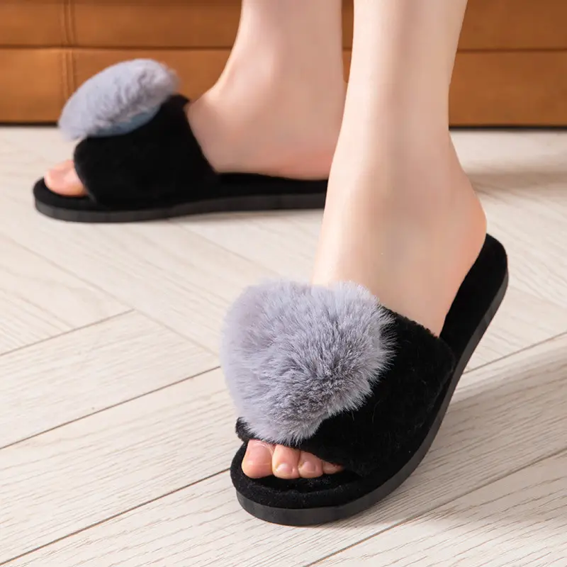 Love opening Mao Mao open toe foreign trade cross-border warm autumn and winter Four Seasons open cotton slippers Amazon home slippers