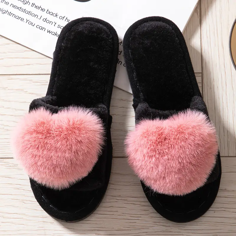 Love opening Mao Mao open toe foreign trade cross-border warm autumn and winter Four Seasons open cotton slippers Amazon home slippers