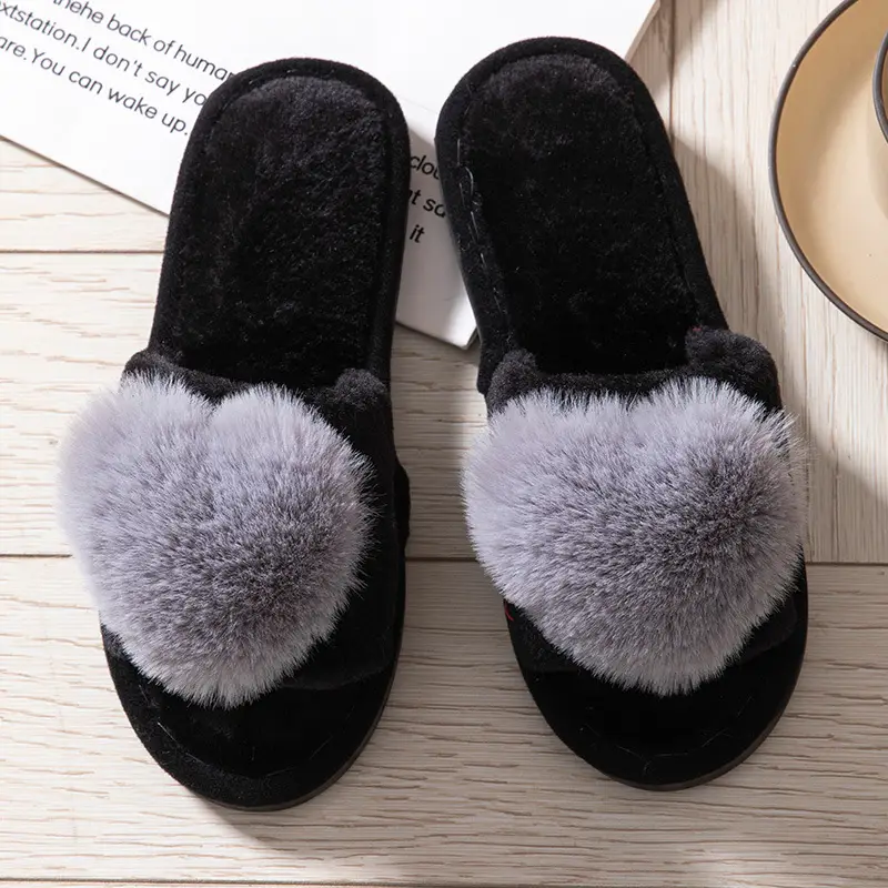 Love opening Mao Mao open toe foreign trade cross-border warm autumn and winter Four Seasons open cotton slippers Amazon home slippers