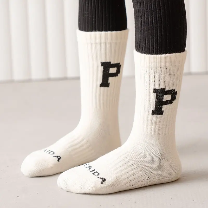 Girls Korean P Letter Cotton Socks Large Size