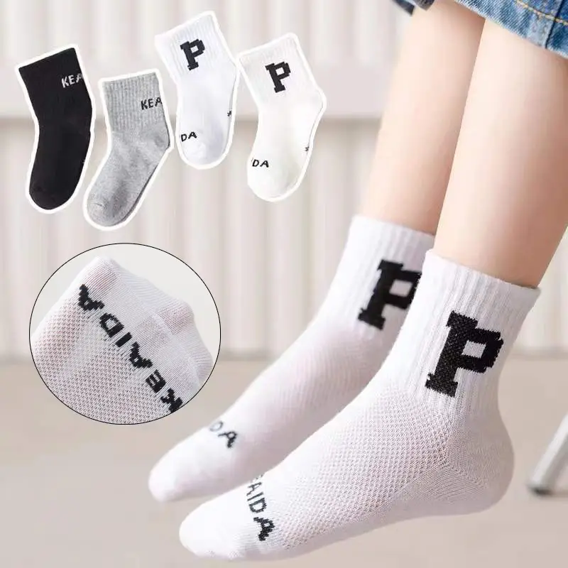 Girls Korean P Letter Cotton Socks Large Size