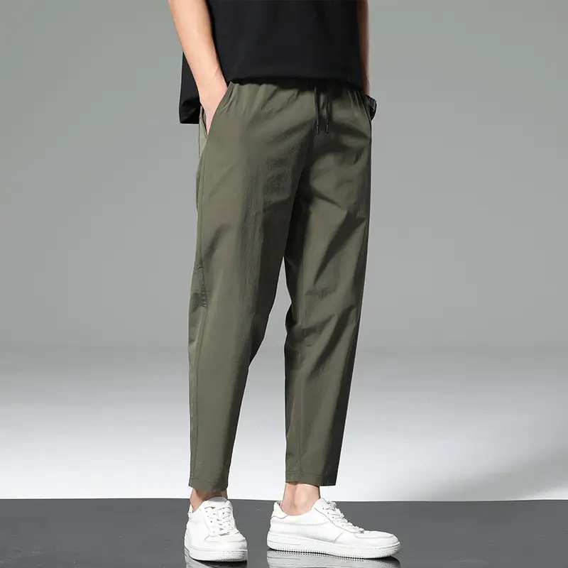 Men Grey Ice Silk Ankle Pants Breathable Casual - Image 12