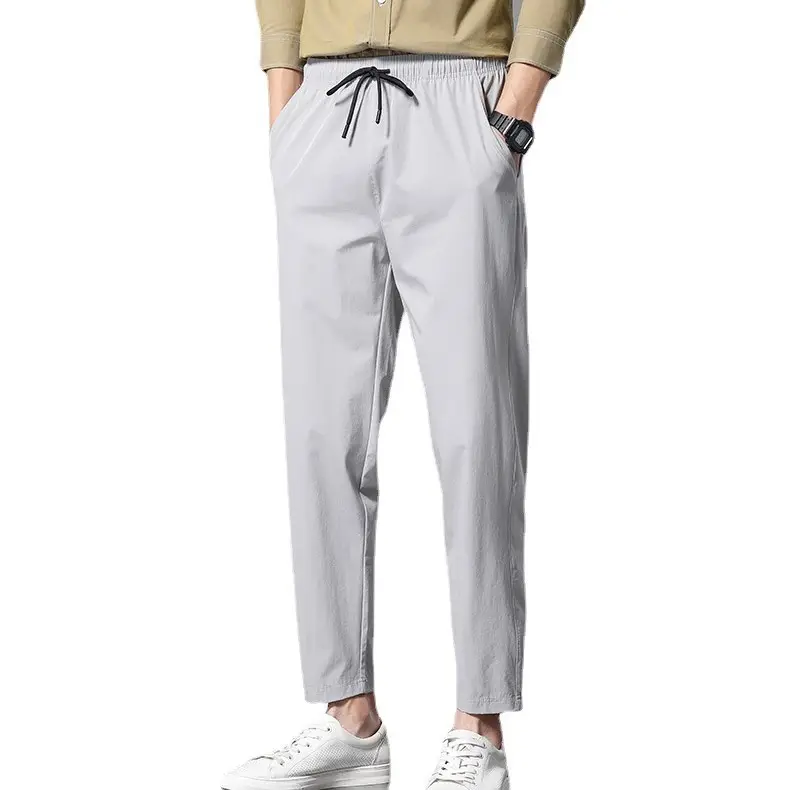 Men Grey Ice Silk Ankle Pants Breathable Casual - Image 13