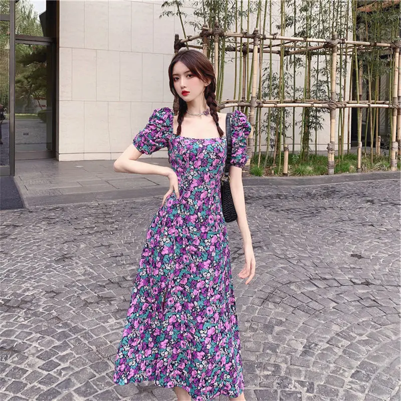 Women's Summer Floral Puff Sleeve Dress Large - Image 2
